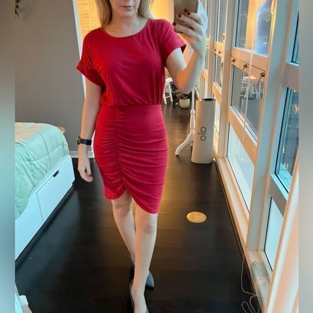 Beacon red side ruched dress